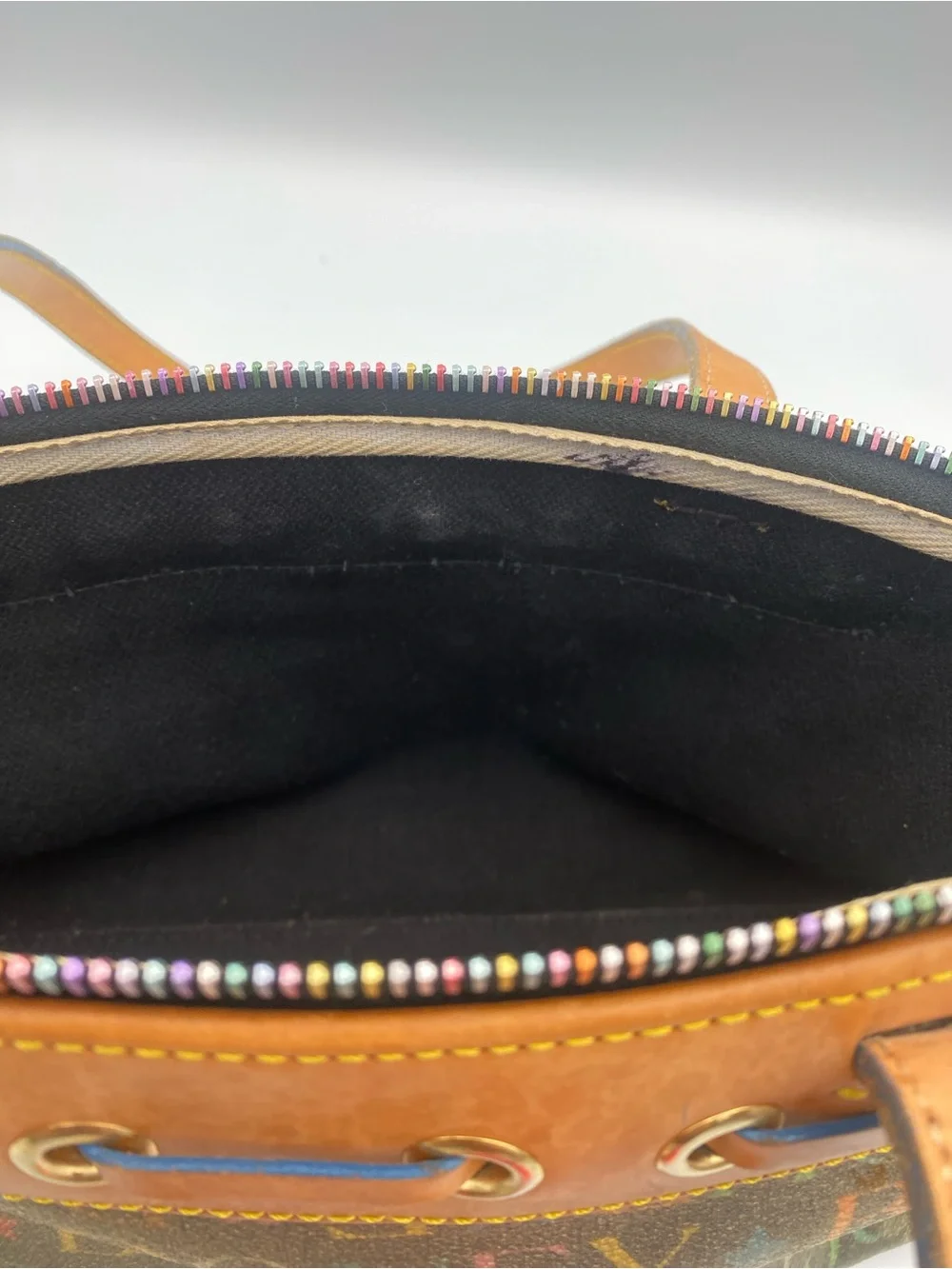 Dooney & Bourke Multicolor Logo Shoulder Bag with Tan Leather